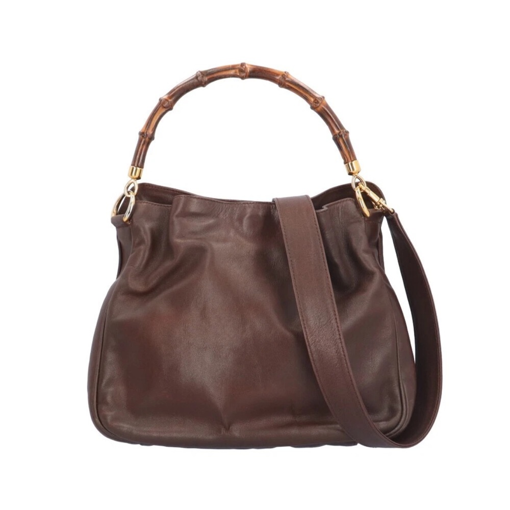 Gucci Brown Leather Shoulder Bag with Bamboo Handle